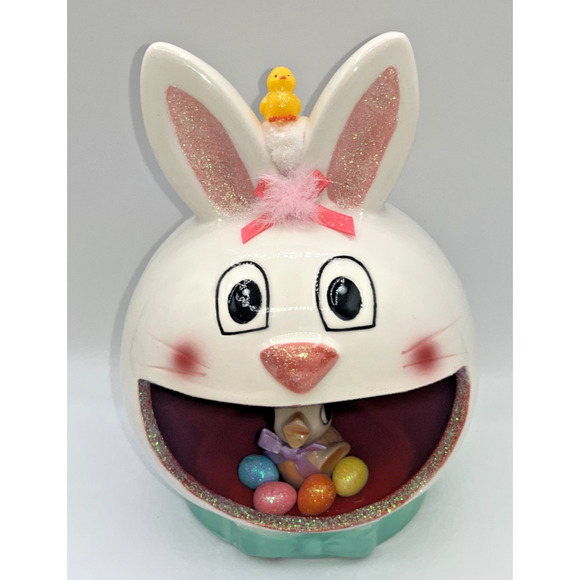 Vintage Ceramic Chick inside Ceramic Bunny Diorama Deb O. Original Designs OOAK - Picture 2 of 16